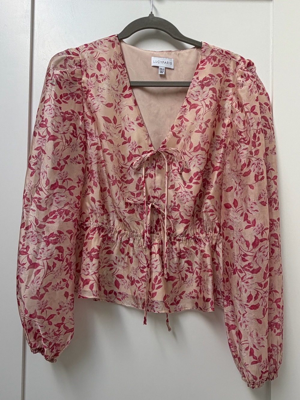 Lucy Paris Pink Floral Tie-Front Peplum Top